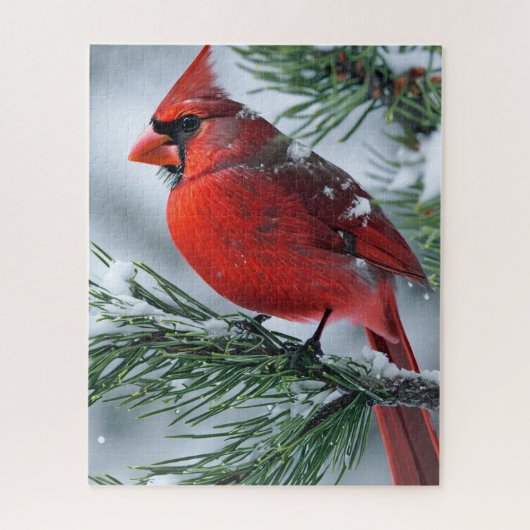 Puzzle Hommes d'hiver Cardinal Bird Pine Mariage de Noël (Vertical)