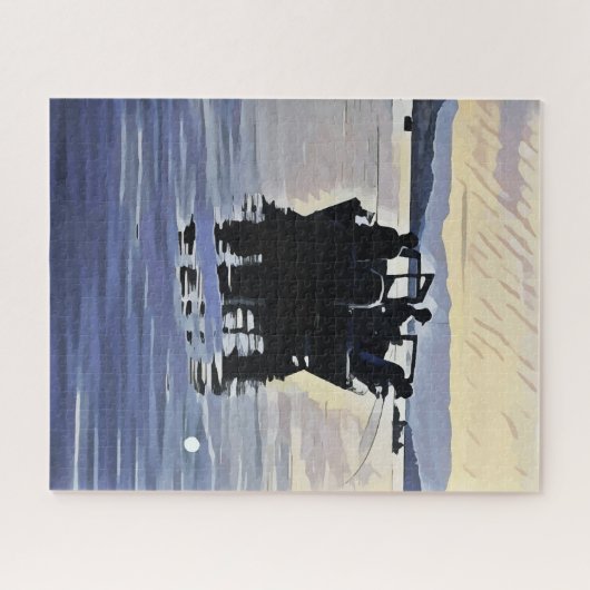 Puzzle hommes pêchant dans le lac silhouette abstraite ar (Horizontal)