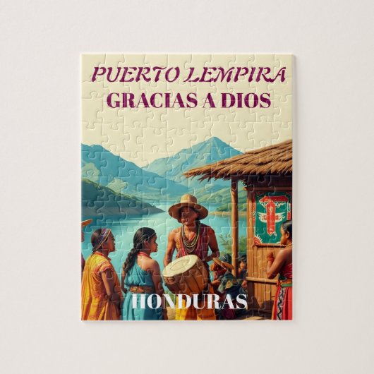 Puzzle Honduras Puerto LEMPIRA Retro poster (Vertical)