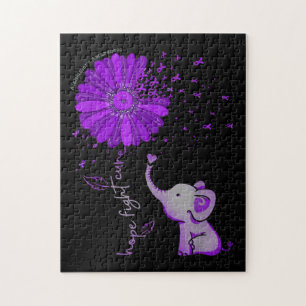 Puzzle Hope Fight Cute Elephant Alzheimer's Purple Ribbon