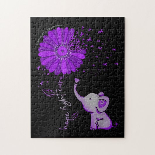 Puzzle Hope Fight Cute Elephant Alzheimer's Purple Ribbon (Vertical)