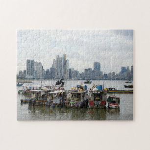 Puzzle Horizon de Panamá City avec des bateaux de pêche