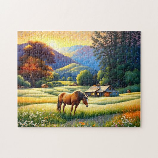 Puzzle Horse on Farm Wildflower Meadow (Horizontal)