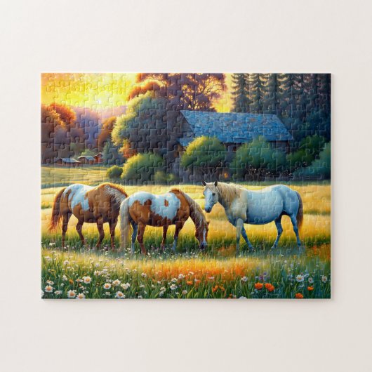 Puzzle Horses on Farm Wildflower Meadow (Horizontal)