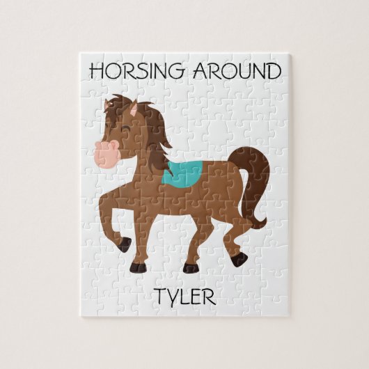 Puzzle "Horsing Around" avec nom personnalisé. (Vertical)