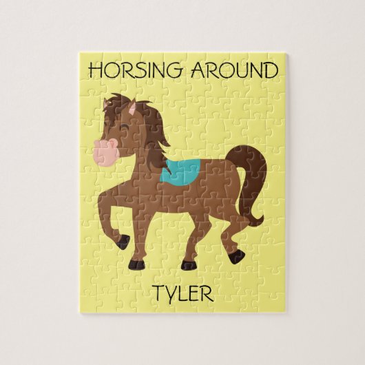 Puzzle "Horsing Around" avec nom personnalisé. (Vertical)