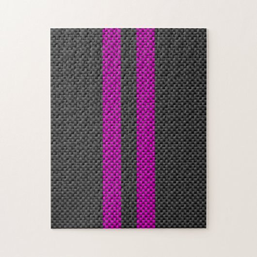 Puzzle Hot Fuchsia Pink Racing Stripes Carbon Fiber Style (Vertical)