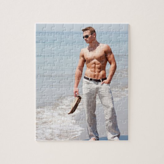 Puzzle Hot Guy Bare Poitrine Musculaire Abs Beach Shirles (Vertical)