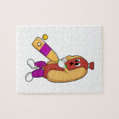 Puzzle Hotdog au cricket avec batte de cricket (Horizontal)