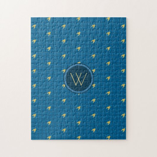 Puzzle Houndstooth Bleu avec Accent Doré (Vertical)