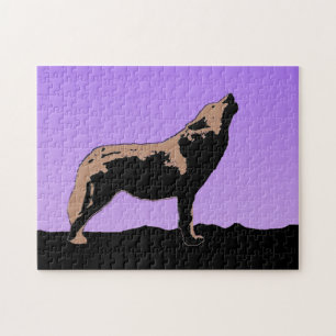 Puzzle Howling Wolf at Sunset - Art faunique original