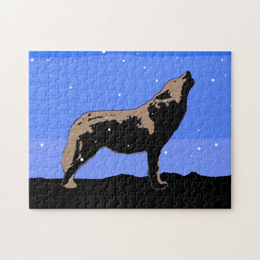 Puzzle Howling Wolf en hiver - Art faunique original (Horizontal)