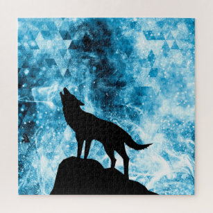 Puzzle Howling Wolf Hiver neige bleue fumée Abstraite