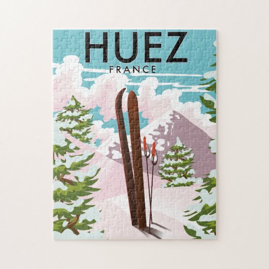 Puzzle Huez France Affiche rétro de ski (Vertical)