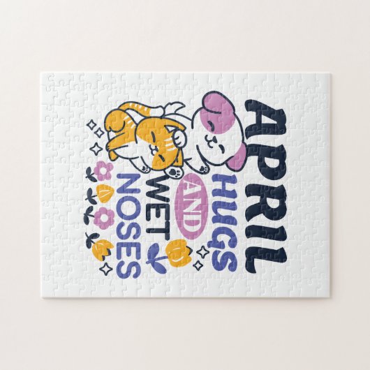 Puzzle Hugs d'avril et nez mouillé - Cute chien et chat a (Horizontal)