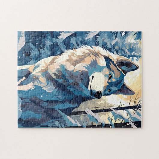 Puzzle Husky dans une forêt enneigée en hiver (Horizontal)
