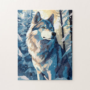 Puzzle Husky dans une forêt enneigée en hiver