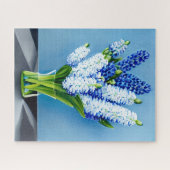 Puzzle Hyacinthes blancs dans un vase en verre sur bleu (Horizontal)