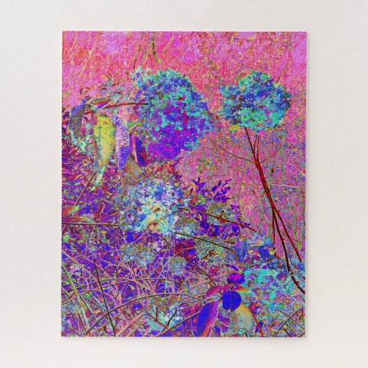 Puzzle Hydrangea Abstrait Violet et Bleu avec Magenta (Vertical)