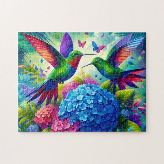 Puzzle Hydrangea avec paire de colibris (Horizontal)