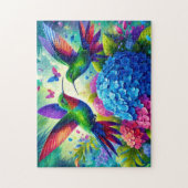 Puzzle Hydrangea avec paire de colibris (Vertical)