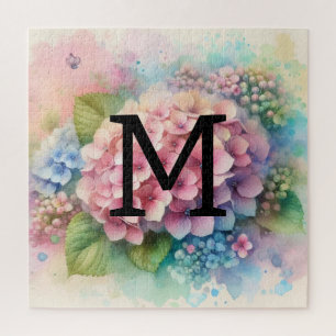 Puzzle Hydrangée rose monogramme