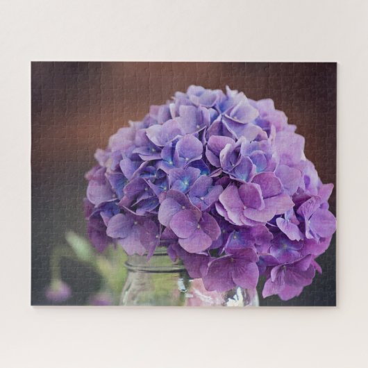 Puzzle Hydrangée violette rustique dans Mason Jar Photo (Horizontal)
