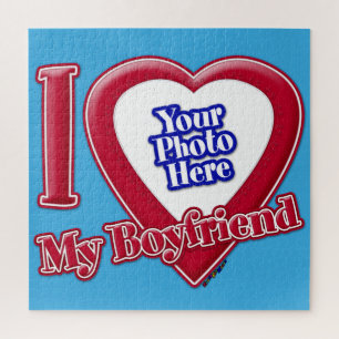 Puzzle I Love My Boyfriend Photo Red Heart Turquoise