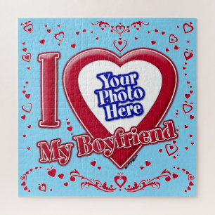 Puzzle I Love My Boyfriend Photo Red Hearts Turquoise