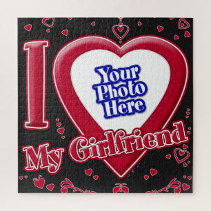 Puzzle I Love My Girlfriend Photo Coeurs rouges Noir
