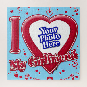 Puzzle I Love My Girlfriend Photo Coeurs rouges Turquoise
