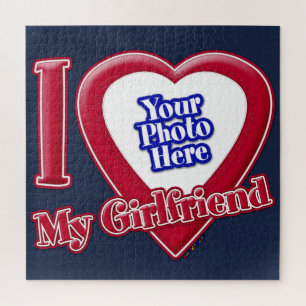 Puzzle I Love My Girlfriend Photo Red Heart Navy Blue