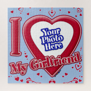 Puzzle I Love My Girlfriend Photo Red Hearts Baby Blue
