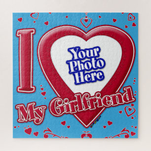 Puzzle I Love My Girlfriend Photo Red Hearts Turquoise