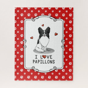 Puzzle I Love Papillons (blanc & noir) Coeurs Chiens mign