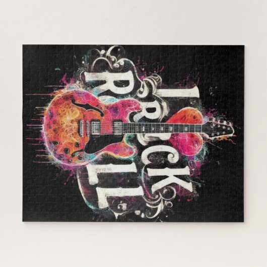 Puzzle I Love Rock N Roll Guitare Electrique Peinture Rou (Horizontal)