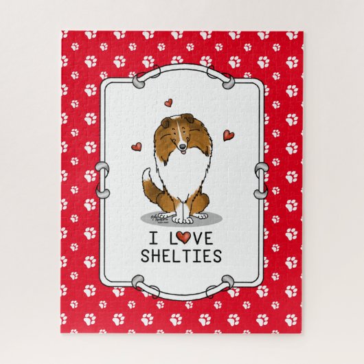 Puzzle I Love Shelts (sable 2) Shetland Sheepdogs mignonn (Vertical)