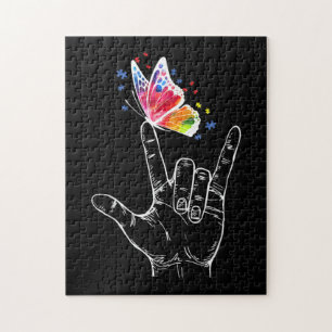 Puzzle I Love You Hand Sign Language Butterfly Autism