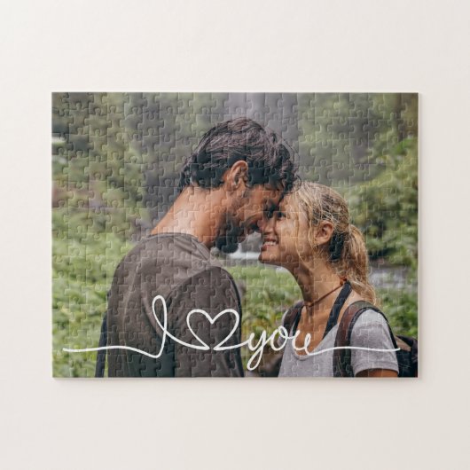 Puzzle I Love You in White Script with Heart Custom (Horizontal)