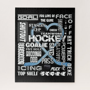 Puzzle Ice Blue Heart Hockey Mots White Logo