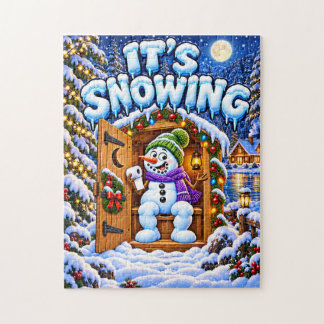 Puzzle Il neige bonhomme de neige drôle Noël Outhouse