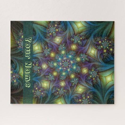 Puzzle Illuminé bleu violet moderne Fractal Art Nom (Horizontal)