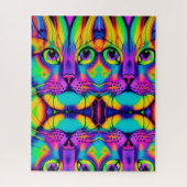 Puzzle illusion psychédélique de chat violet fuchsia vert (Vertical)
