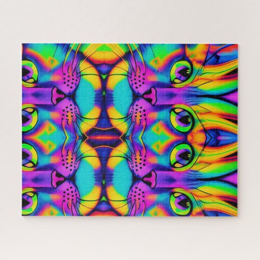 Puzzle illusion psychédélique de chat violet fuchsia vert (Horizontal)
