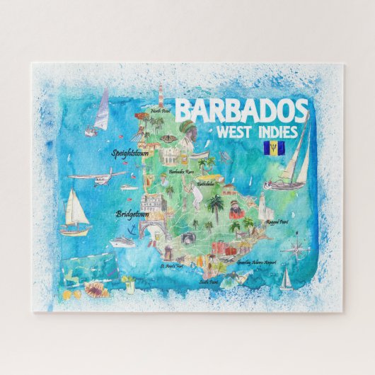 Puzzle Illustrated Caribbean Travel Map (Horizontal)