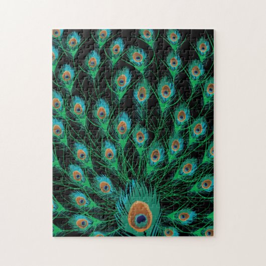 Puzzle Illustration avec des plumes de paon sur le noir (Vertical)