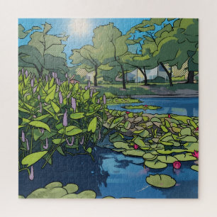 Puzzle Illustration colorée et lumineuse d'un étang à koï
