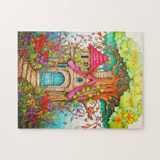 Puzzle Illustration Creative Magical Mushroom Treehouse (Horizontal)