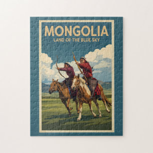 Puzzle Illustration de cavaliers de Mongolie Art de voyag
