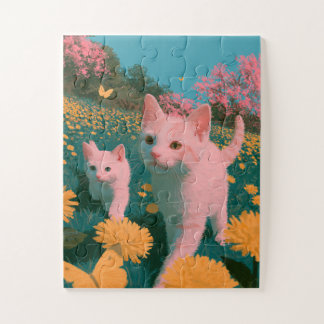 Puzzle illustration de chatons de printemps dans une prai